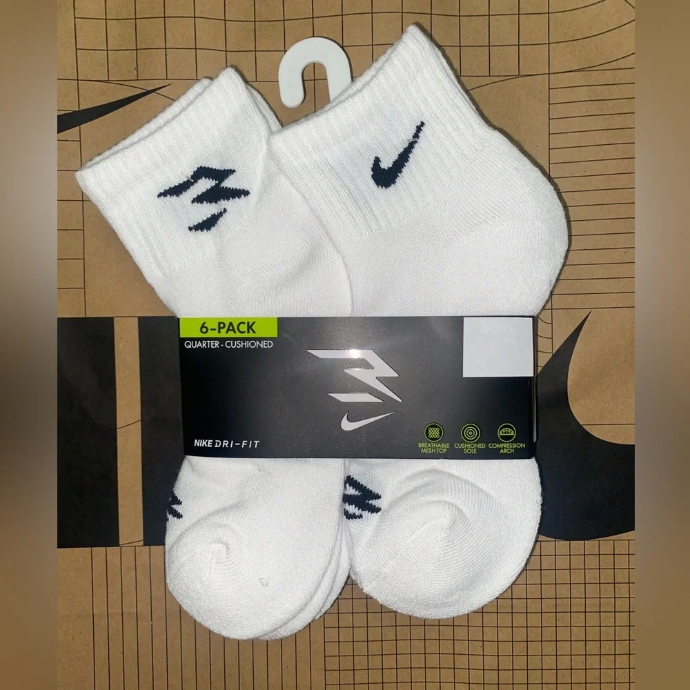 Nike dri-fit white black athletic ankle socks 6-pack